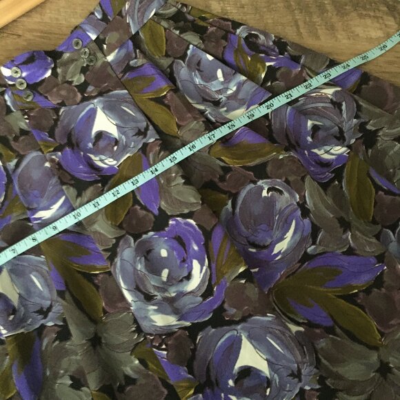 Vintage 80s Union Made Purple Rose Button Waist Pleated Midi Skirt - Picture 10 of 14